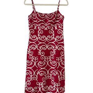 Ann Taylor Red White Lined Spaghetti Strap Dress Size 0